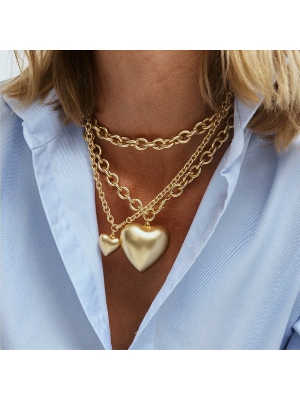 Golden Big Puff Heart chain.